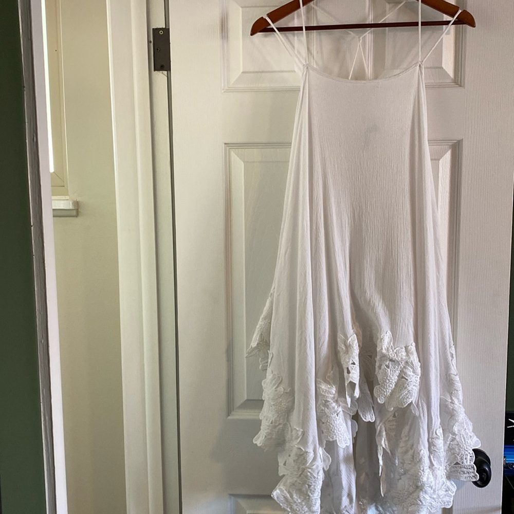 AKIRA - White - Sheer Floral Crochet Bottom Dress / Pool Wear - Size Small